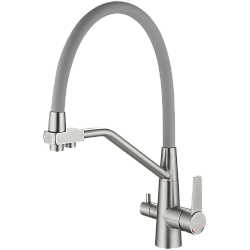 Смеситель для кухни с подключением фильтра, гибкий излив, нержавеющая сталь, серый/сталь HB76822
