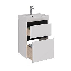 Тумба Lemark COMBI 50 см под 1 раковину, подвесная/напольная, 2 ящика, цвет планки: Чёрный, цвет кор