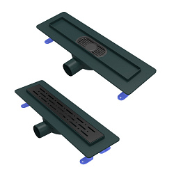 Corpa Nera Grossi/Гросси душевой трап 40 см с гидрозатвором, решетка из нержавеющей стали, черный