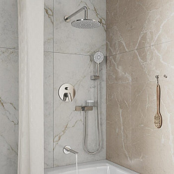 Душевая система скрытого монтажа с тропическим душем, ручным душем и изливом, глянцевый хром, Rora,