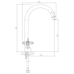 Смеситель для кухни с поворотным изливом, двуручковый, высота излива 21,5 см, длина 18 см, латунь/хр