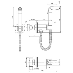SOLO Встраиваемый смеситель с гигиеническим душем, латунь/чёрный, LM7171B