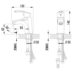 plus STRIKE Смеситель для раковины с лейкой гигиен. душа, высота излива 6см, длина 9см, латунь/хром
