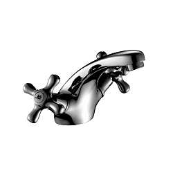 Смеситель для раковины, монолитный, двуручковый, высота излива 9 см, длина 8 см, латунь/хром, H02-61