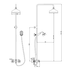 ВЫВОД VINTAGE Душевая система с верхним душем Ø20,4 см, двуручковая, рег.высота 0,8~1,3м, латунь/бро