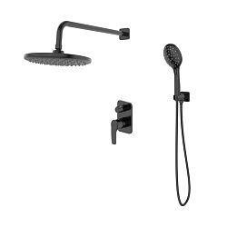 Душевая система скрытого монтажа с тропическим душем и ручным душем, черный матовый, Ray, IDDIS, RAY