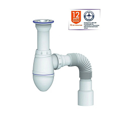 A120 CИФОН ДЛЯ ТЮЛЬПАНА, УМЫВАЛЬНИКА С ЛИТЫМ ВЫПУСКОМ 1 1/2  И С ГИБКИМ СОЕДИНЕНИЕМ д.40 х 40/50