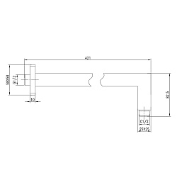 Держатель для лейки верхнего душа, настенный 42 см, латунь/хром