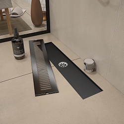 Corpa Nera Grossi/Гросси душевой трап 10х50 с сухим затвором, вертикальный выпуск, черный