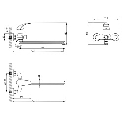Смеситель универсальный для ванны с поворотным изливом 380 мм, хром