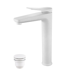 Бронкс Смеситель для умывальника высокий, монолитный, белый