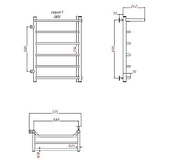 Aringa Римини полотенцесушитель водяной 50*80*50 с полкой. боковое подключение левое, хром