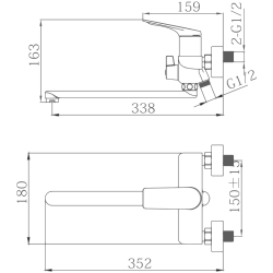 Смеситель для ванны, длинный излив, латунь, хром HB22816