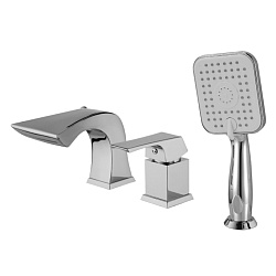 Встраиваемый смеситель на борт ванны на 3 отверстия, каскадный, высота излива 9,5 см, длина 13 см, п