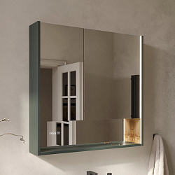 Шкаф зеркальный Gleam 80.2D, зеленый камень/дуб вотан