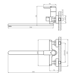 Смеситель термостатический универсальный с поворотным изливом 35 см, поворотный переключатель, латун