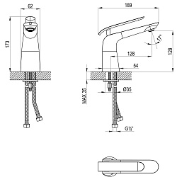 Смеситель для раковины, монолитный, высота излива 13 см, длина 13 см, латунь/хром/белый