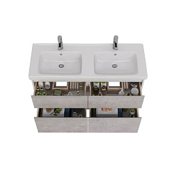 Тумба Lemark COMBI 125 см под 2 раковины, подвесная/напольная,4 ящика, цвет фасада: Бетон, цвет корп