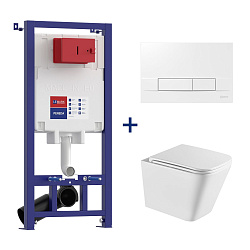 PENEDA Комплект 3в1: Инсталляция для унитазов с кнопкой + унитаз подвесной безободковый, 100804418