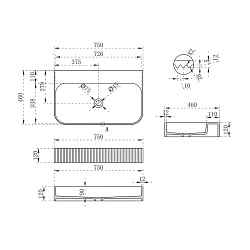 Раковина из искусственного камня Vincea VWB-6SG75MW, 750*460*120, подвесная, цвет белый матовый, , ш