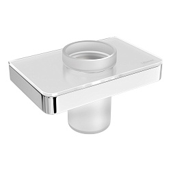 Стакан для зубных щеток GLASS LINE с держателем, полка 17,5х11 см, хром/белое стекло
