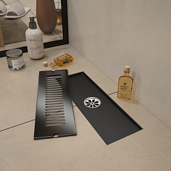 Corpa Nera Grossi/Гросси душевой трап 10х30 с сухим затвором, вертикальный выпуск, черный