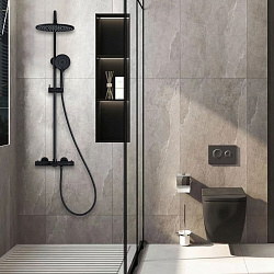 Душевая стойка Esse VSFS-1E1TMB термостатическая с изливом, 25см верх душ, черный , , шт