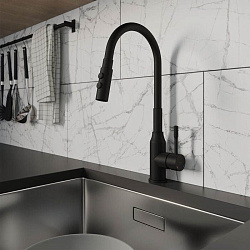 Смеситель для кухни с гибким изливом и душевой насадкой, черный матовый, Meal, Milardo, M01BL2FM05