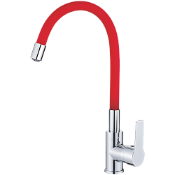 Смеситель для кухни, силиконовый излив, латунь, красный/хром HB70112-6