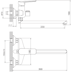 Смеситель для ванны, длинный излив, силумин + силикон, патент, хром HB22198 