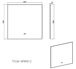 Зеркало LED VLM-4F100GM-2 1000х800 c сенсорным выключателем, антизапотевание, вороненая сталь, , шт