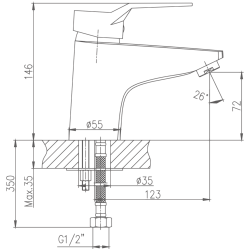 Смеситель для раковины, латунь, хром HB1063
