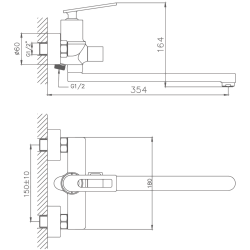 Смеситель для ванны, длинный излив, латунь, хром HB22589