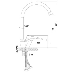 Смеситель для кухни с поворотным изливом, высота излива 21 см, длина 20 см, латунь/хром, B35-23