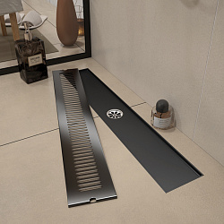 Corpa Nera Grossi/Гросси душевой трап 10х60 с сухим затвором, вертикальный выпуск, черный