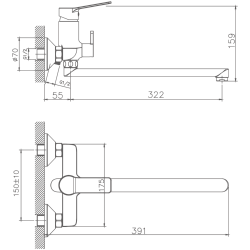 Смеситель для ванны, длинный излив, латунь, хром HB22559