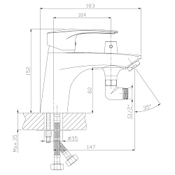 Смеситель на борт ванны с  коротким монолитным изливом, 5-ти режимная лейка, высота излива 8 см, дли
