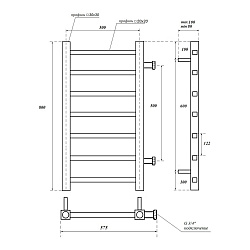 Полотенцесушитель водяной Point Вега PN71558 П7 500x800 с боковым подключением 500, хром