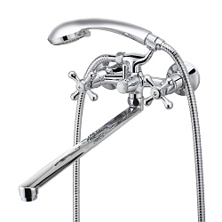 Смеситель универсальный с плоским изливом 30 см, двуручковый, поворот переключатель,/хромLM6048C