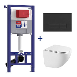 PENEDA EXPERT Комплект 3в1: Инсталляция с кнопкой смыва BIT чёрн.мат.+ унитаз подв.безоб.GLAZER белы