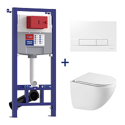 PENEDA EXPERT Комплект 3в1: Инсталляция для унитазов с кнопкой смыва BIT белый глянец + унитаз подве