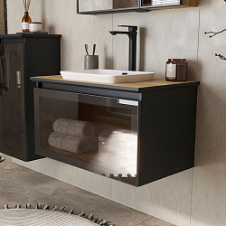 Тумба подвесная со столешницей Strong 80.1Y, дуб черный/дуб эвок