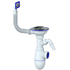 B430V CИФОН ДЛЯ МОЙКИ С ВЫПУСКОМ 3 1/2 на Ø40  С отводом для стиральной машины, с прямоуг. переливом