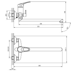 Смеситель универсальный с плоским изливом 35 см, поворотный переключатель, латунь/хром, B35-32