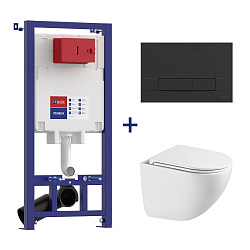 PENEDA Комплект 3в1: Инсталляция для унитазов с кн.см.BIT чёр.мат.+ унитаз GLAZER Торнадо б.гл.