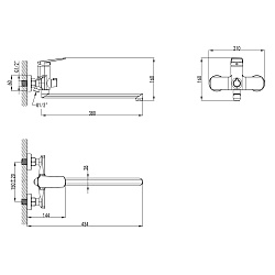 Смеситель универсальный для ванны с поворотным изливом 380 мм, с аксессуарами, хром