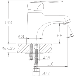 Смеситель для раковины, латунь, хром HB1004
