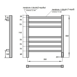 Полотенцесушитель электрический Point Вега PN71856 П7 500x600, диммер справа, хром