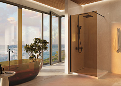 Душевая перегородка Walk-In VSW-1H100GSB, 1000*2000, черный матовый, стекло янтарь, , шт