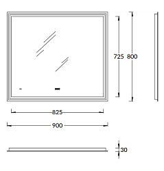 Зеркало Tecno/Текно c LED/с подсветкой 90, с функцией антизапотевание, белый глянцевый